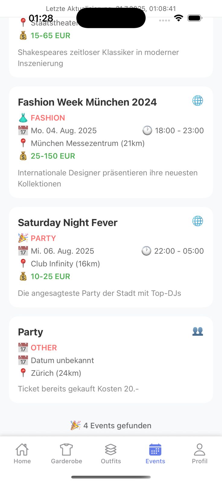 Events Screen